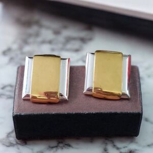 Vintage Signed MONET Silver/Gold-tone Square Clip-on Earrings